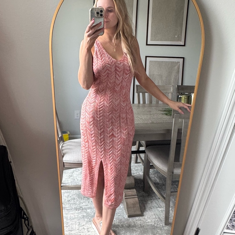 Summer Vacation Orange Chevron Crochet MIDI Dress - Picture 2 of 14